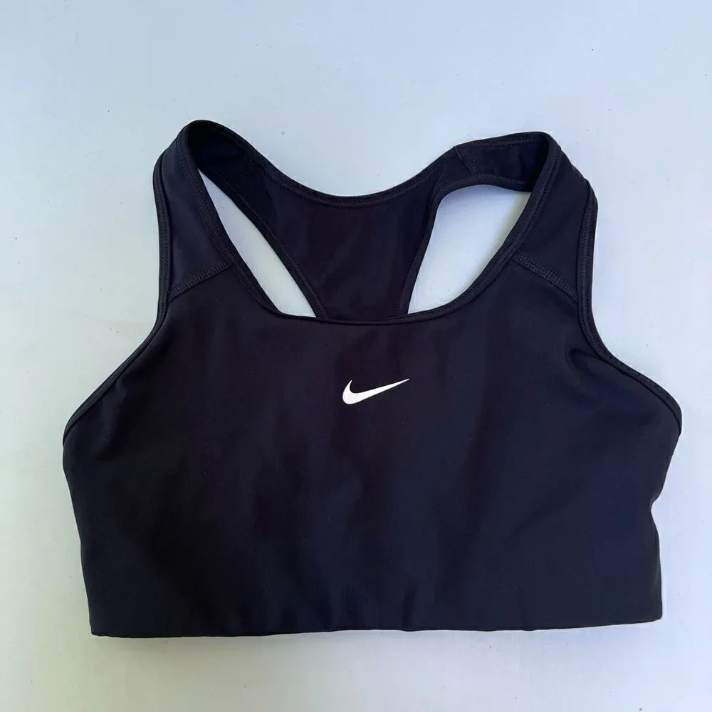 Nike Dri Fit Swoosh Non Padded Sports Bra  Medium  Black.
